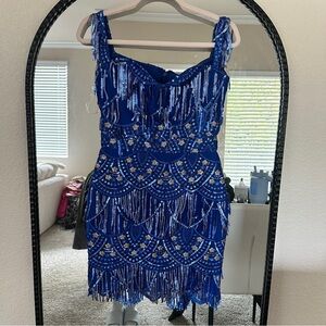 Stunning Blue Beaded Mini Dress size small